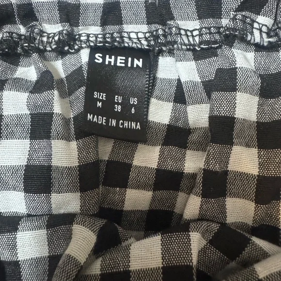 SHEIN Black & White Gingham Paperbag Tie-Waist A-Line Skirt - Picture 7 of 8